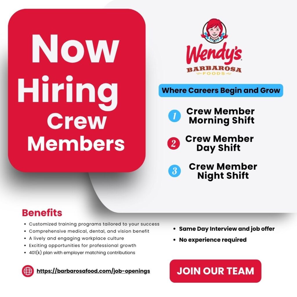 Wendy’s hiring Utah – Barbarosa Foods team opportunities