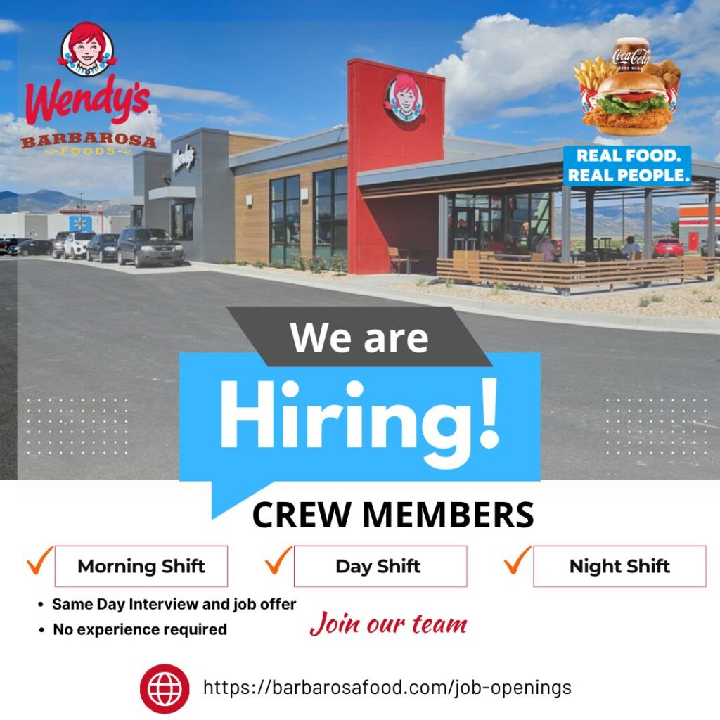 For the image you are uploading, use Alt Text like: "Smiling Wendy's team members at a Barbarosa Foods location in Utah - Now Hiring.
