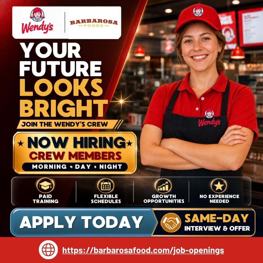 Wendy's jobs in Utah hiring crew members with Barbarosa Foods